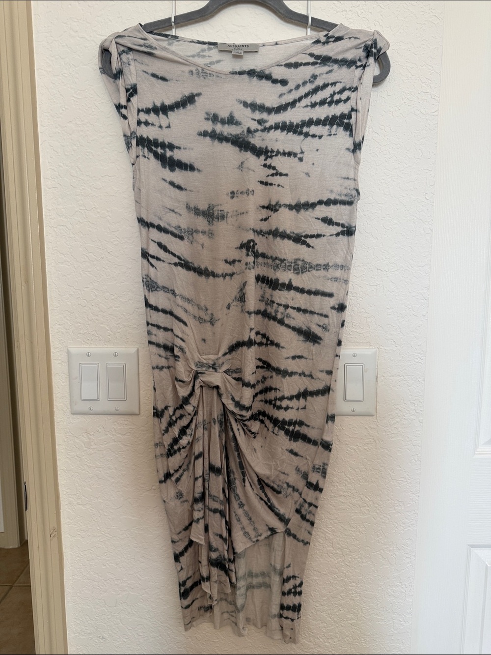 All Saints Dyetie Riviera Cotton Draped Midi Dress in Tie Dye size small